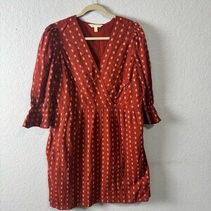 Garnet Hill Rust Red Printed V-Neck Dress